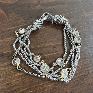 Two-Tone Gold & Silver Multi-Strand Crystal Bracelet